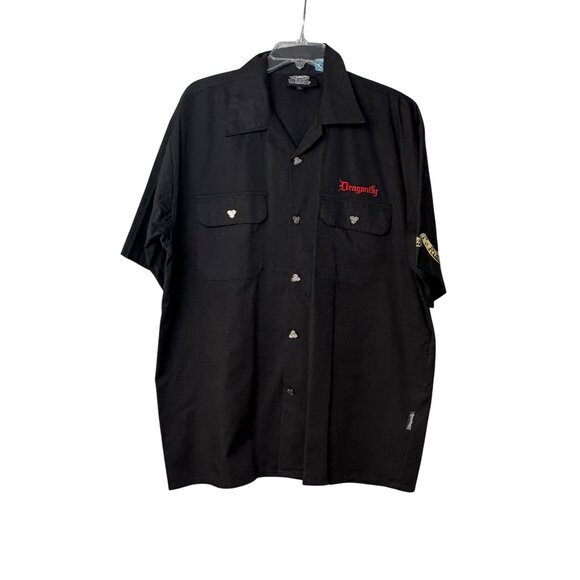 Dragonfly Mens Black Eagle USA Flag Engine Embroidered Button-Up Shirt Freedom t - Picture 2 of 8